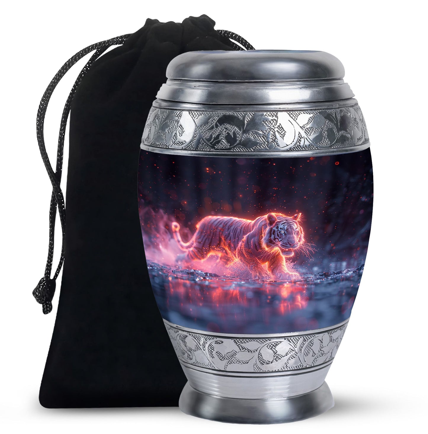 Black Personalized Tiger Cremation Urn for Human Ashes - 10-inch, 200 cu in - Yatskia