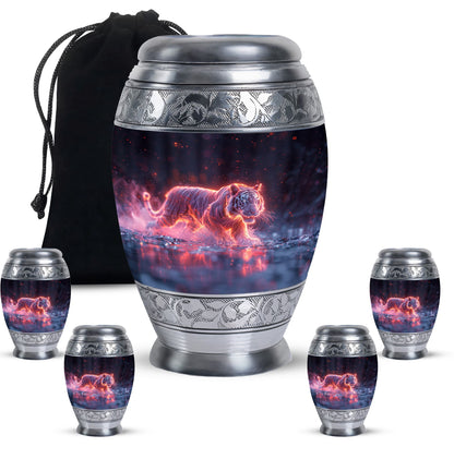 Black Personalized Tiger Cremation Urn for Human Ashes - 10-inch, 200 cu in - Yatskia