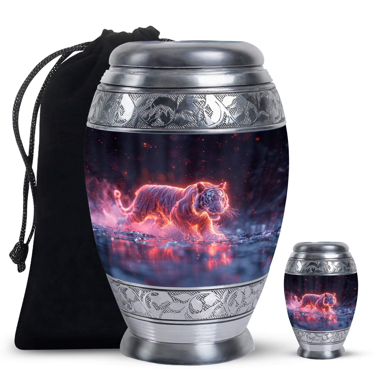 Black Personalized Tiger Cremation Urn for Human Ashes - 10-inch, 200 cu in - Yatskia