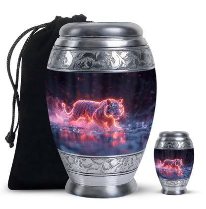 Black Personalized Tiger Cremation Urn for Human Ashes - 10-inch, 200 cu in - Yatskia
