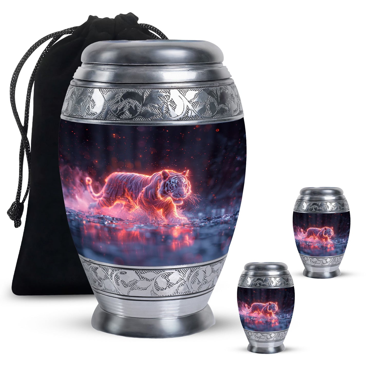 Black Personalized Tiger Cremation Urn for Human Ashes - 10-inch, 200 cu in - Yatskia