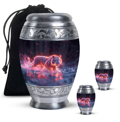 Black Personalized Tiger Cremation Urn for Human Ashes - 10-inch, 200 cu in - Yatskia