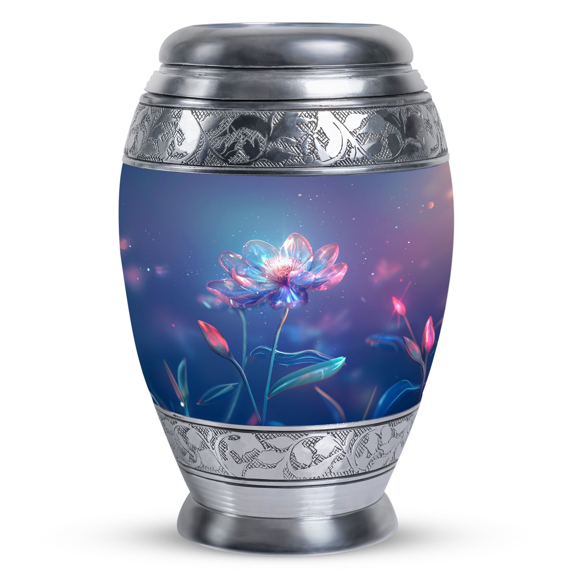 Beautiful Blue Flower Urn - Artistic Floral Design Cremation Urn for Ashes