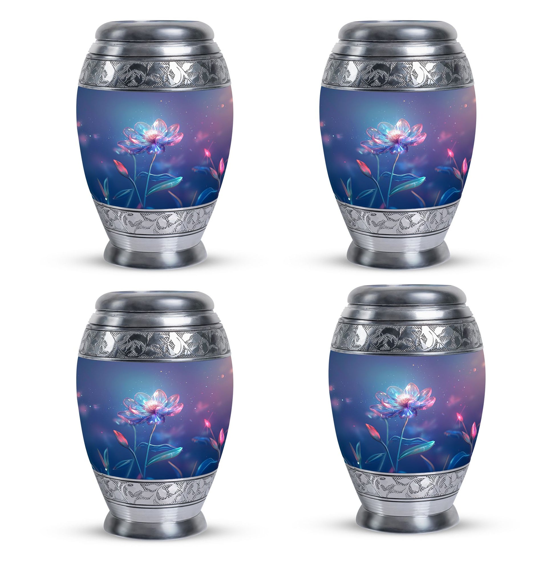 Beautiful Blue Flower Urn - Artistic Floral Design Cremation Urn for Ashes