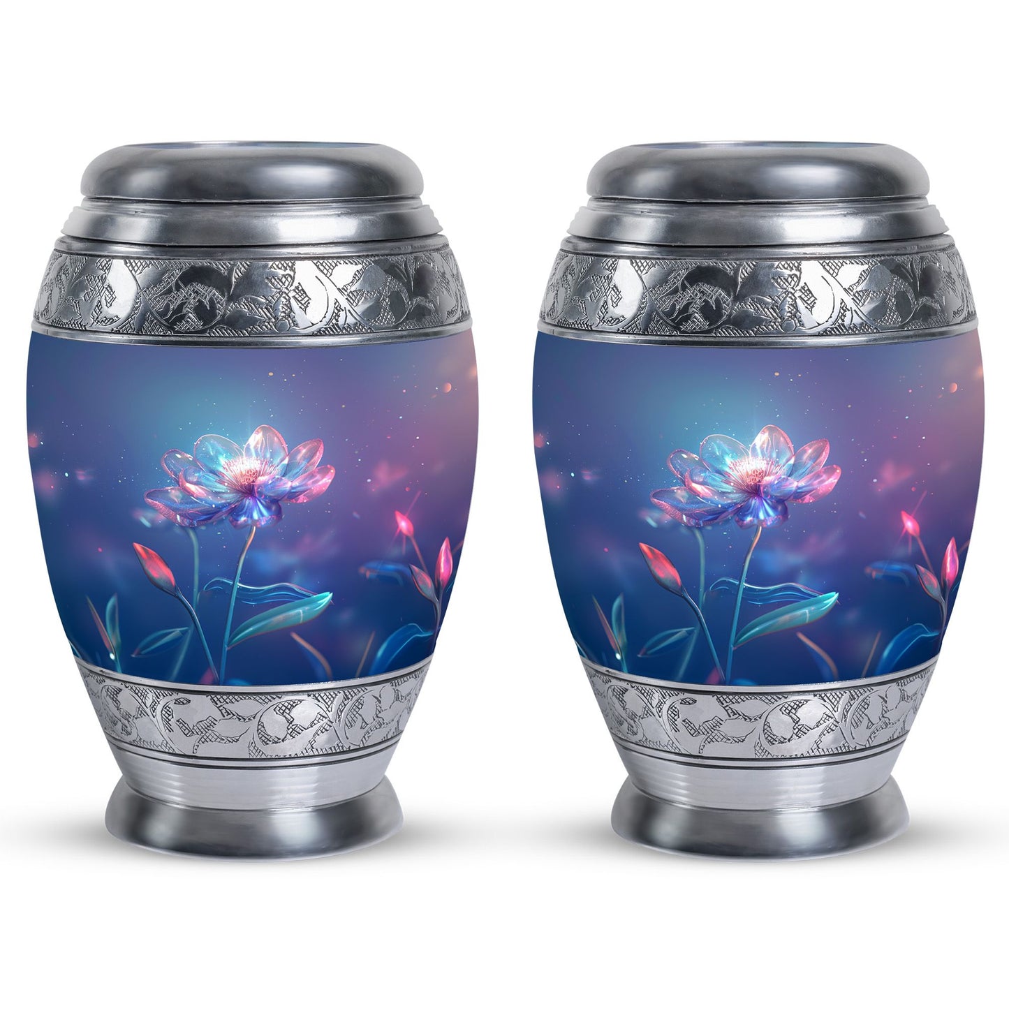 Blue Personalized Flower Cremation Urn for Human Ashes - 10-inch, 200 cu in - Yatskia