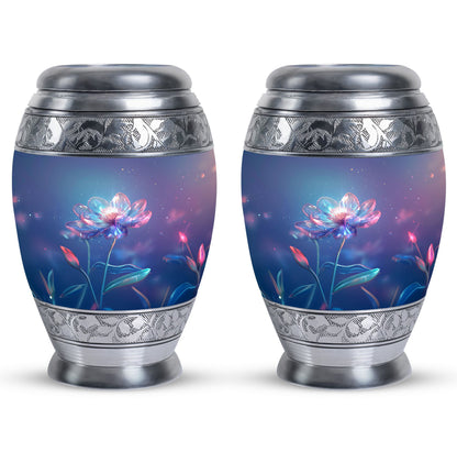 Blue Personalized Flower Cremation Urn for Human Ashes - 10-inch, 200 cu in - Yatskia