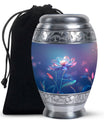 Beautiful Blue Flower Urn - Artistic Floral Design Cremation Urn for Ashes