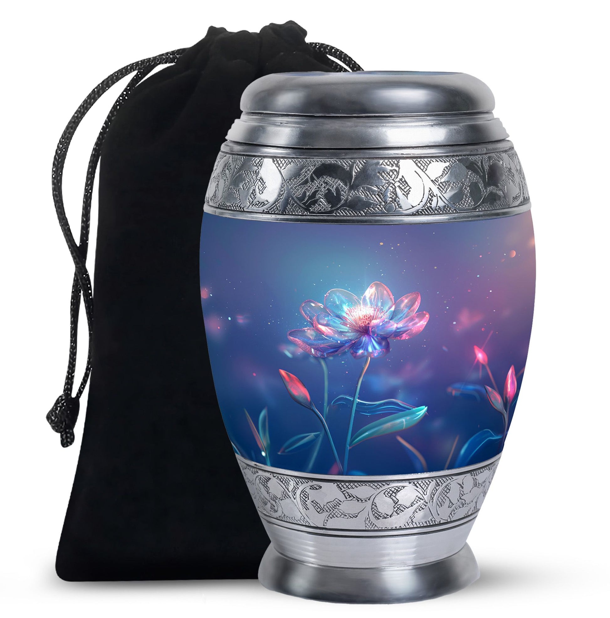 Beautiful Blue Flower Urn - Artistic Floral Design Cremation Urn for Ashes