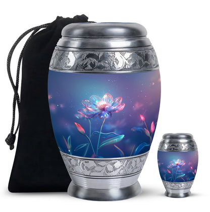 Blue Personalized Flower Cremation Urn for Human Ashes - 10-inch, 200 cu in - Yatskia