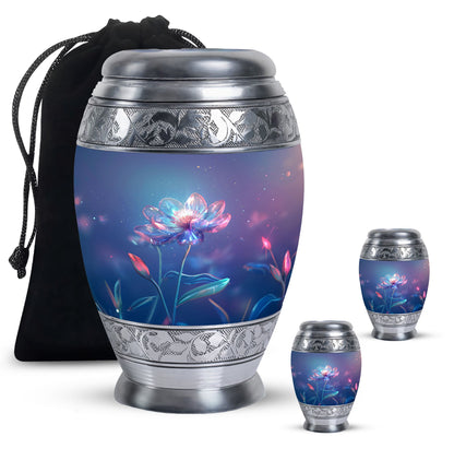 Blue Personalized Flower Cremation Urn for Human Ashes - 10-inch, 200 cu in - Yatskia