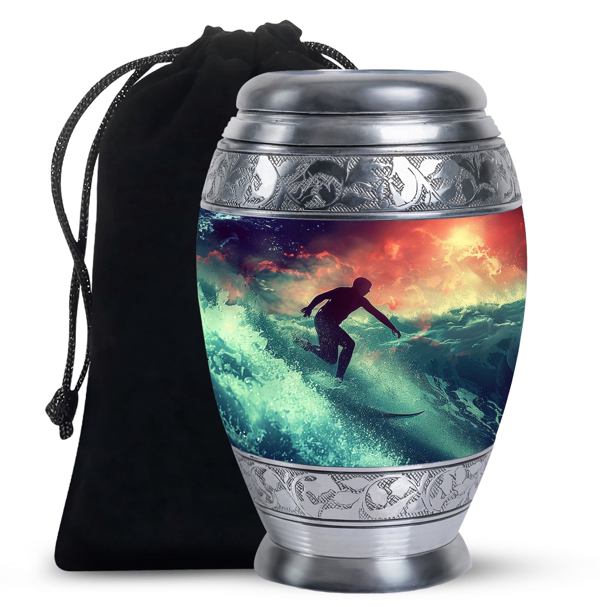 Surfing Man In Ocean - Decorative Unique Urn For Ashes Adult Male