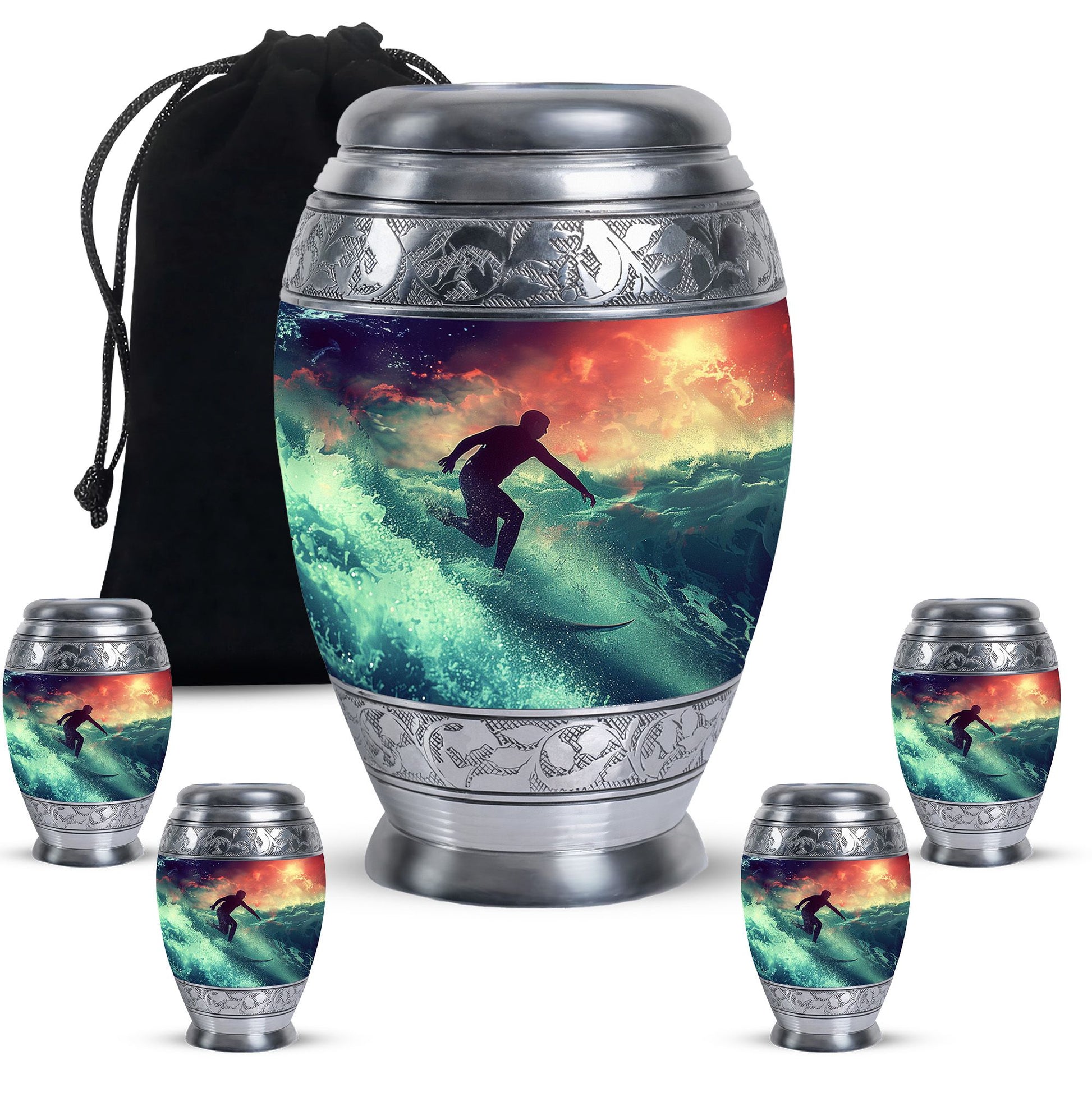 Surfing Man In Ocean - Decorative Unique Urn For Ashes Adult Male