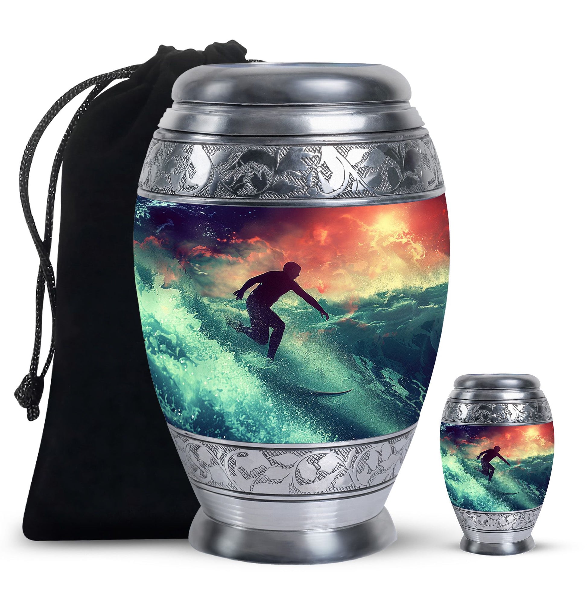 Surfing Man In Ocean - Decorative Unique Urn For Ashes Adult Male
