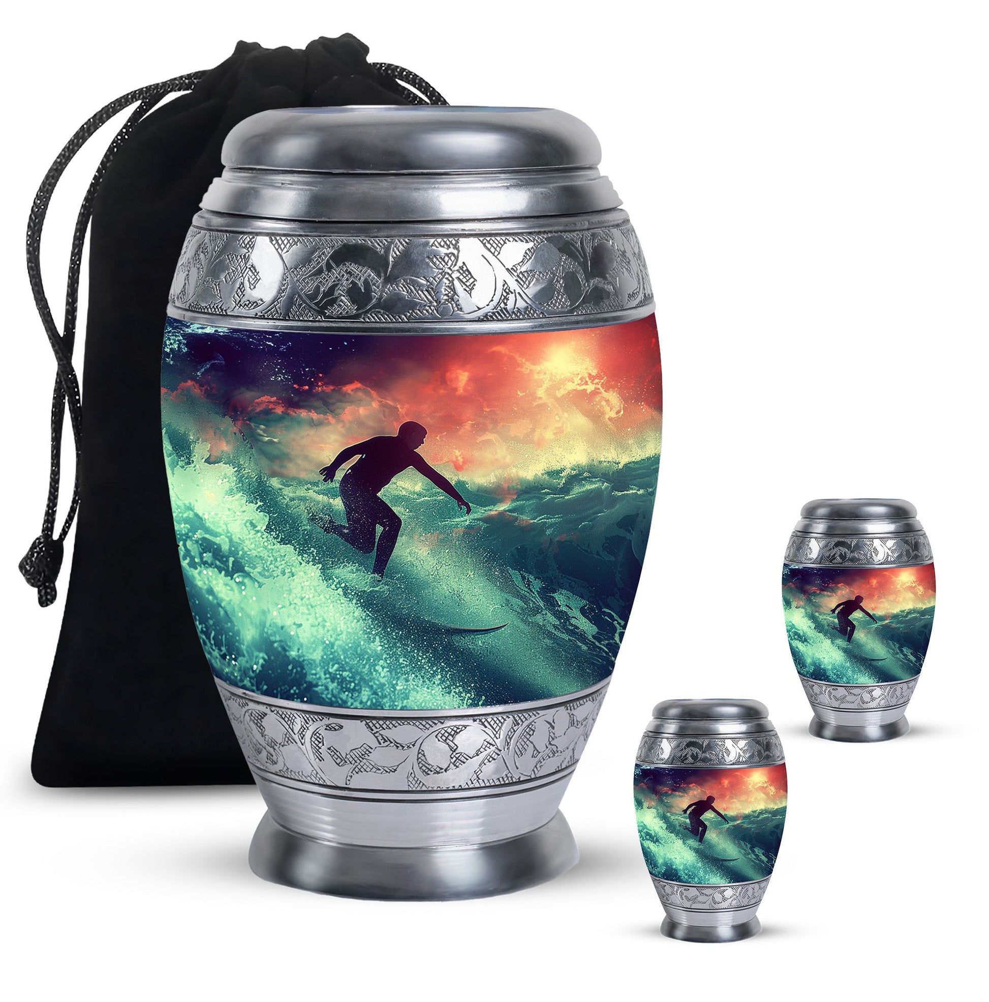 Surfing Man In Ocean - Decorative Unique Urn For Ashes Adult Male