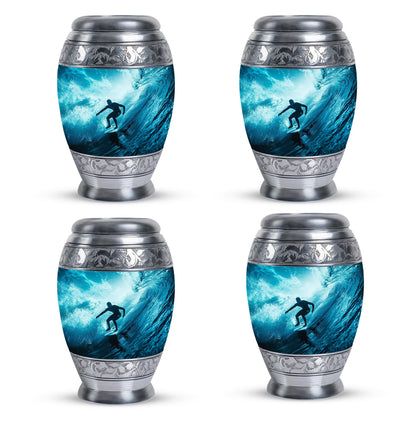 Surfing Urn for Human Ashes with Surfer Silhouette Turquoise Wave, Memorial Urn