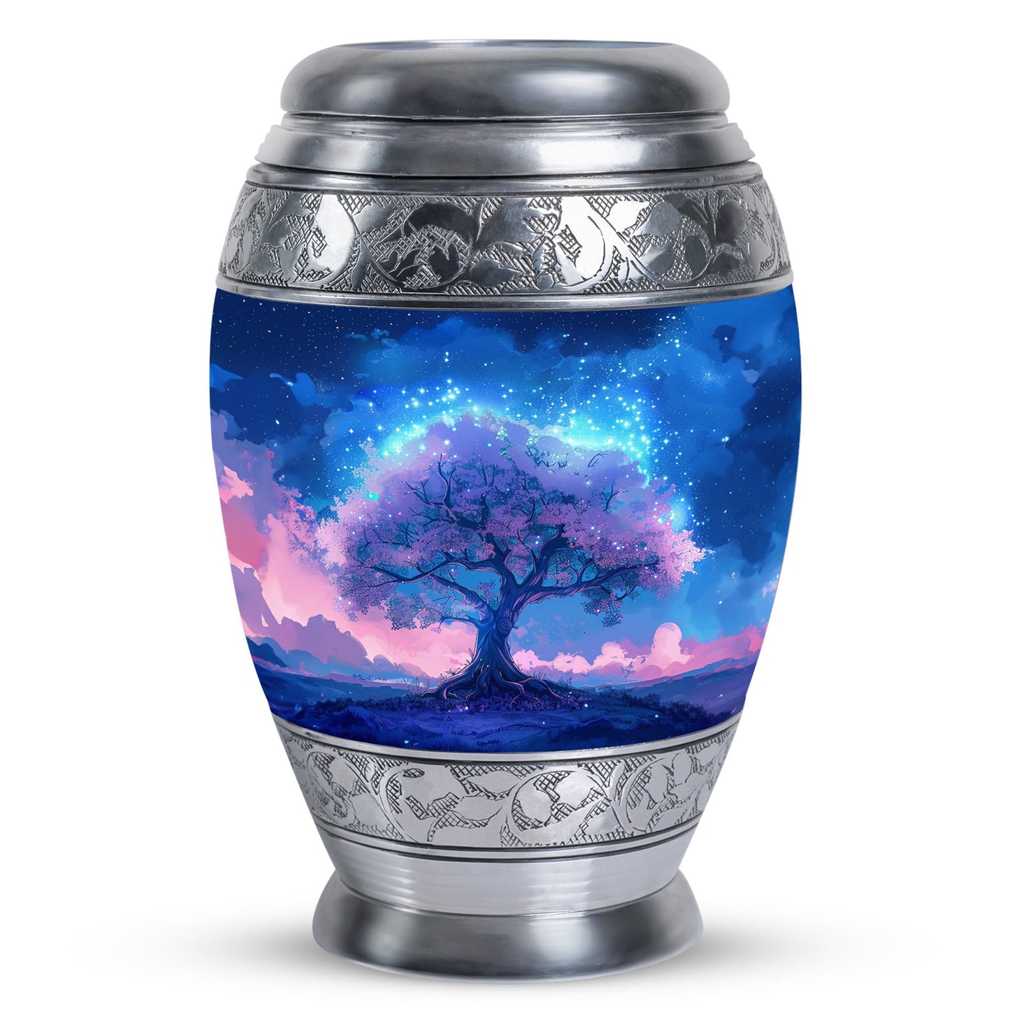 Blue Personalized Tree of Life Cremation Urn for Human Ashes - 10-inch, 200 cu in - Yatskia