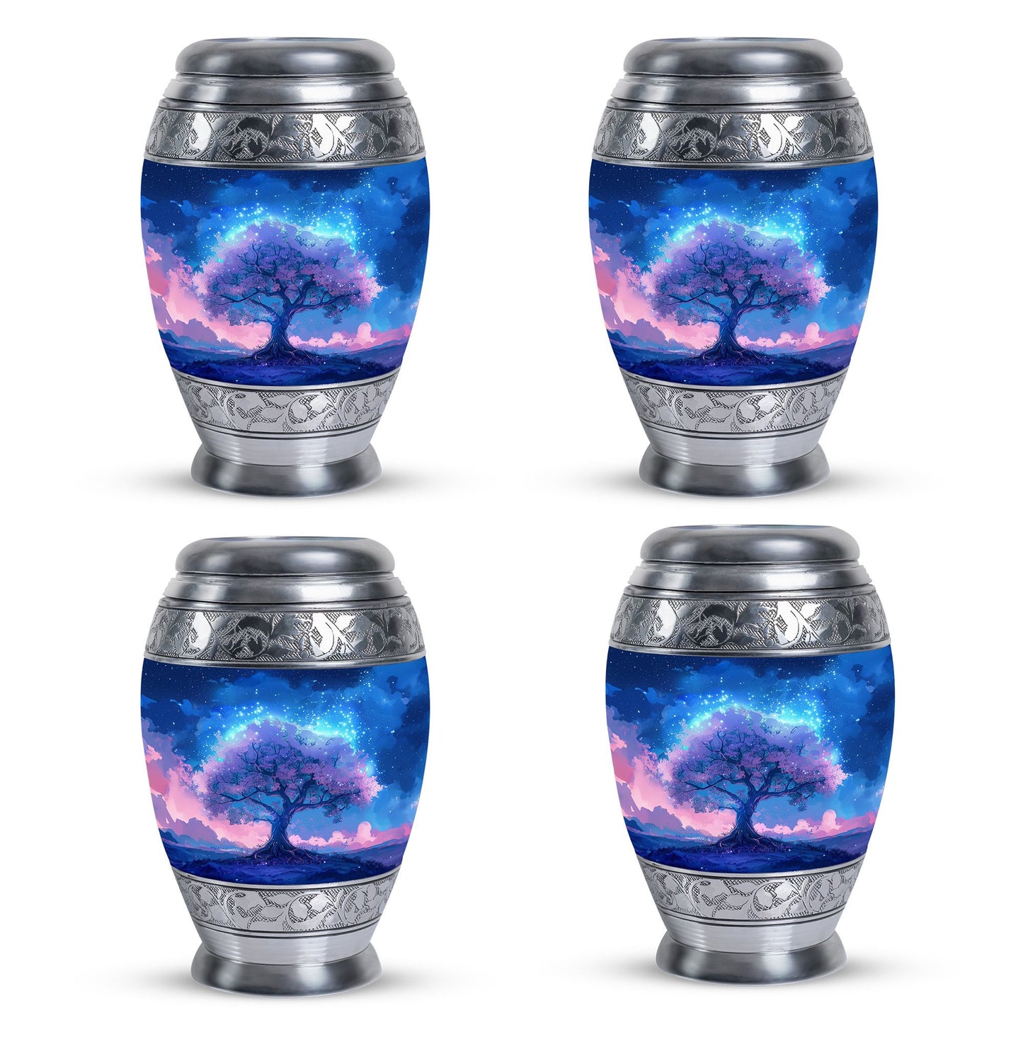 Blue Personalized Tree of Life Cremation Urn for Human Ashes - 10-inch, 200 cu in - Yatskia