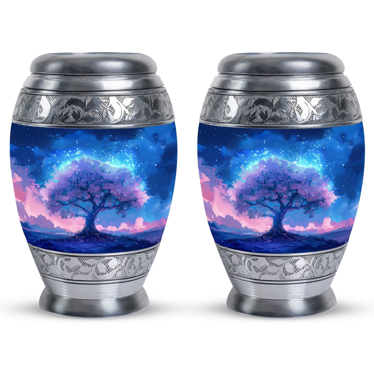 Blue Personalized Tree of Life Cremation Urn for Human Ashes - 10-inch, 200 cu in - Yatskia