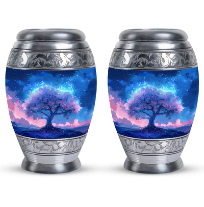 Blue Personalized Tree of Life Cremation Urn for Human Ashes - 10-inch, 200 cu in - Yatskia