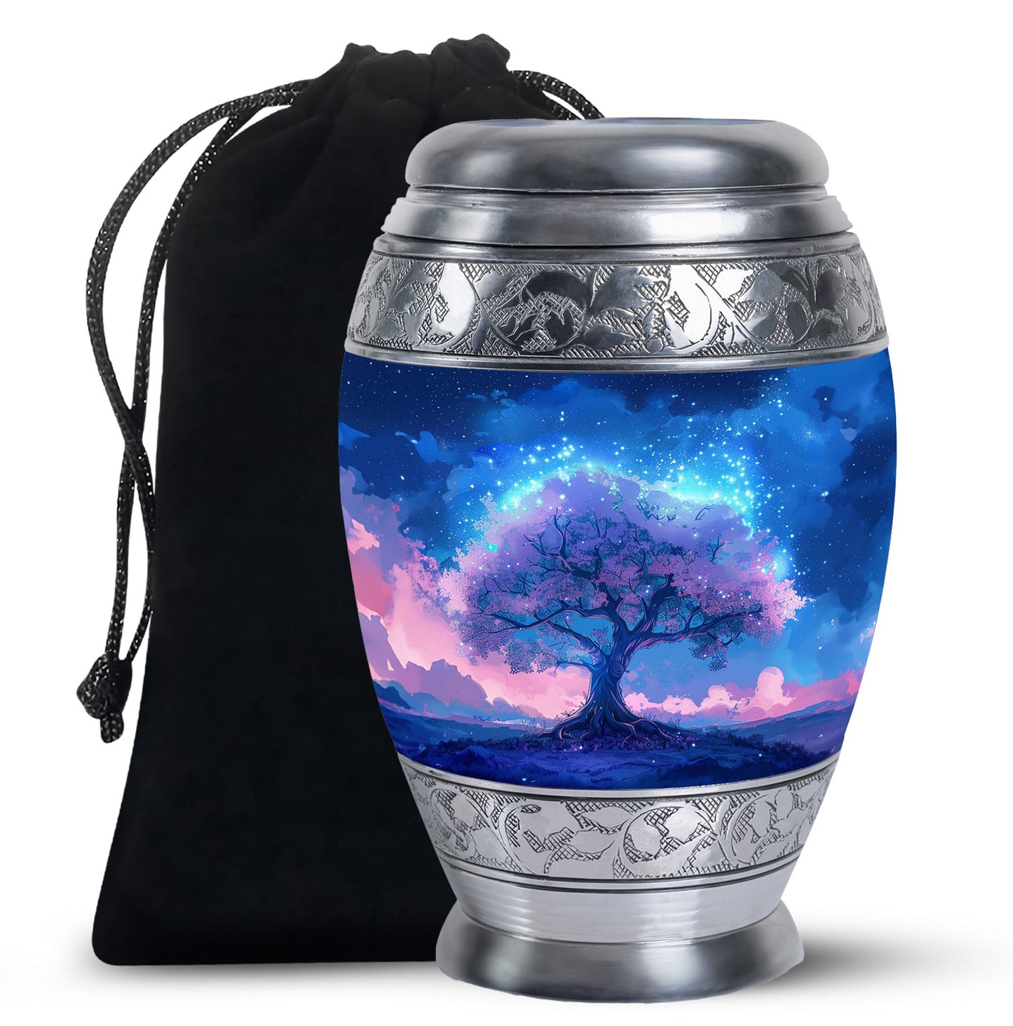 Blue Personalized Tree of Life Cremation Urn for Human Ashes - 10-inch, 200 cu in - Yatskia