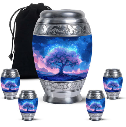 Blue Personalized Tree of Life Cremation Urn for Human Ashes - 10-inch, 200 cu in - Yatskia