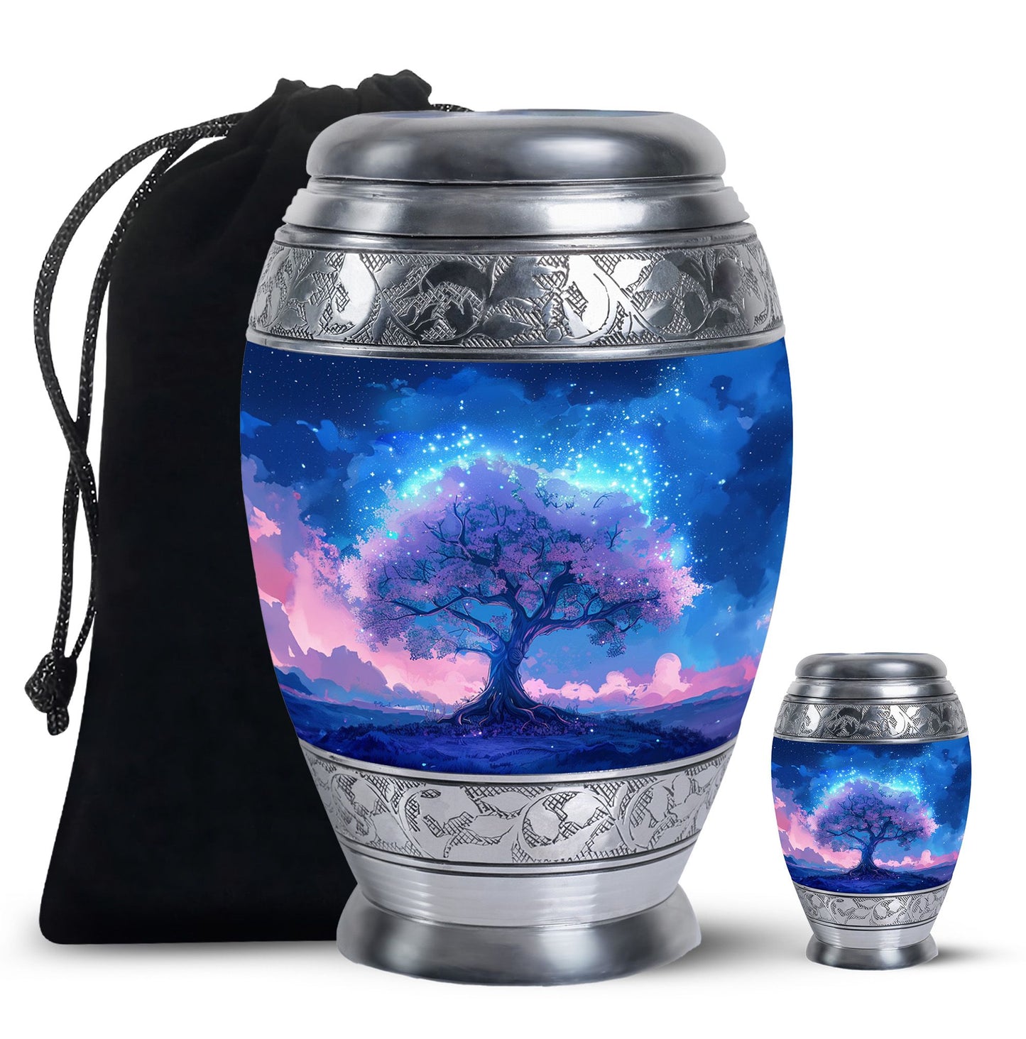 Blue Personalized Tree of Life Cremation Urn for Human Ashes - 10-inch, 200 cu in - Yatskia