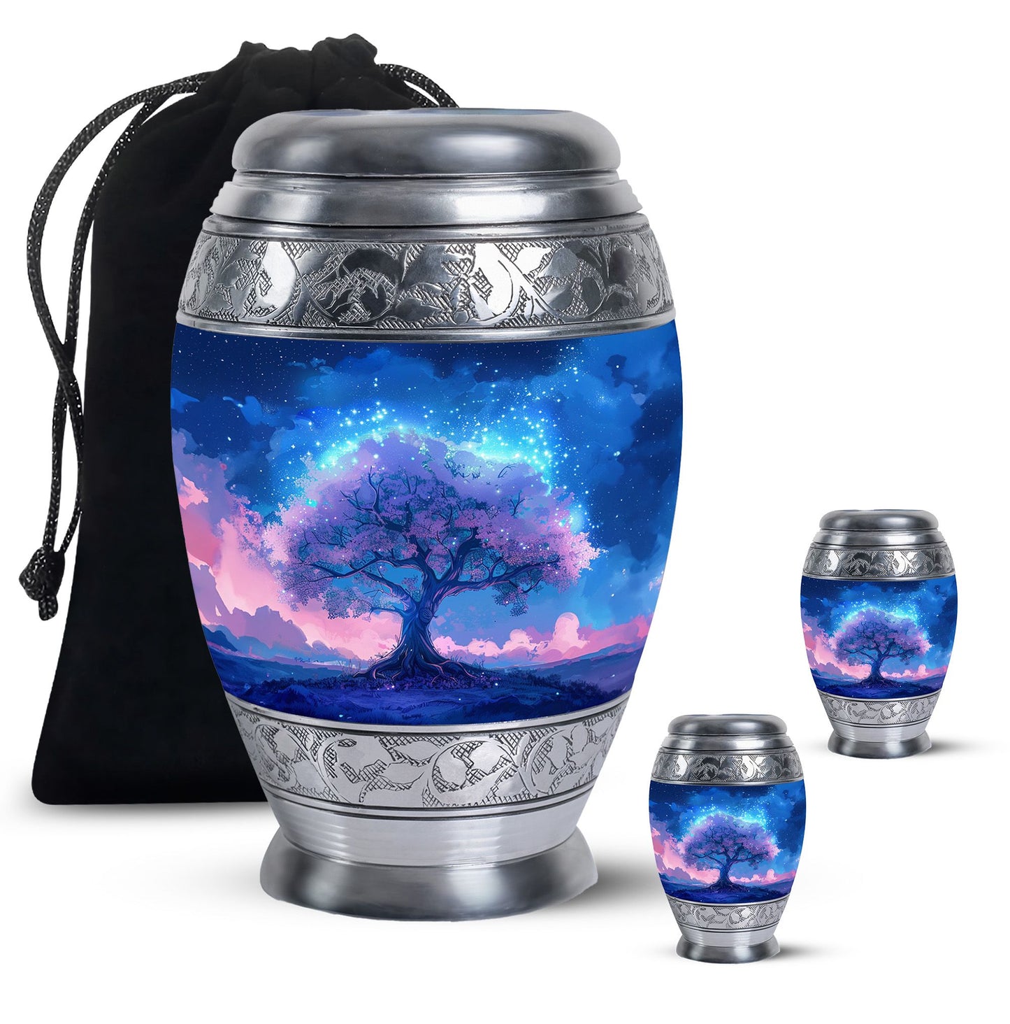 Blue Personalized Tree of Life Cremation Urn for Human Ashes - 10-inch, 200 cu in - Yatskia