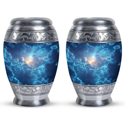 Blue Personalized Blue Cremation Urn for Human Ashes - 10-inch, 200 cu in - Yatskia