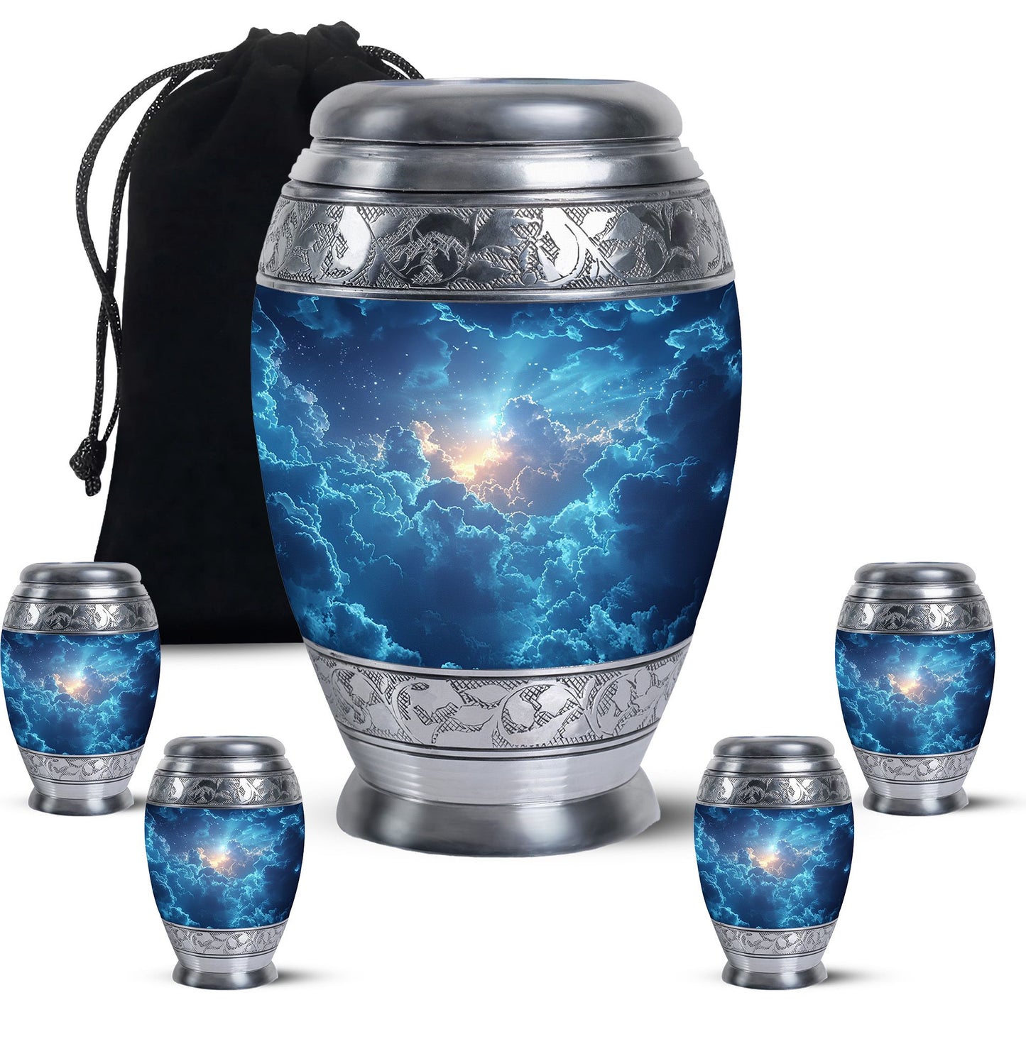Blue Personalized Blue Cremation Urn for Human Ashes - 10-inch, 200 cu in - Yatskia