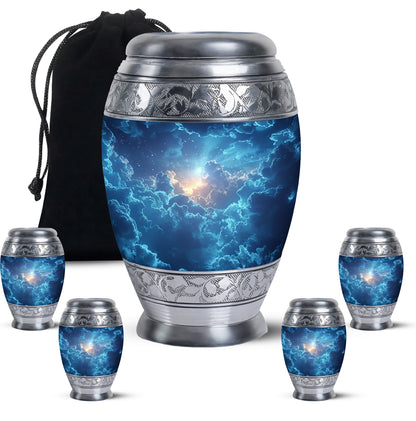 Blue Personalized Blue Cremation Urn for Human Ashes - 10-inch, 200 cu in - Yatskia