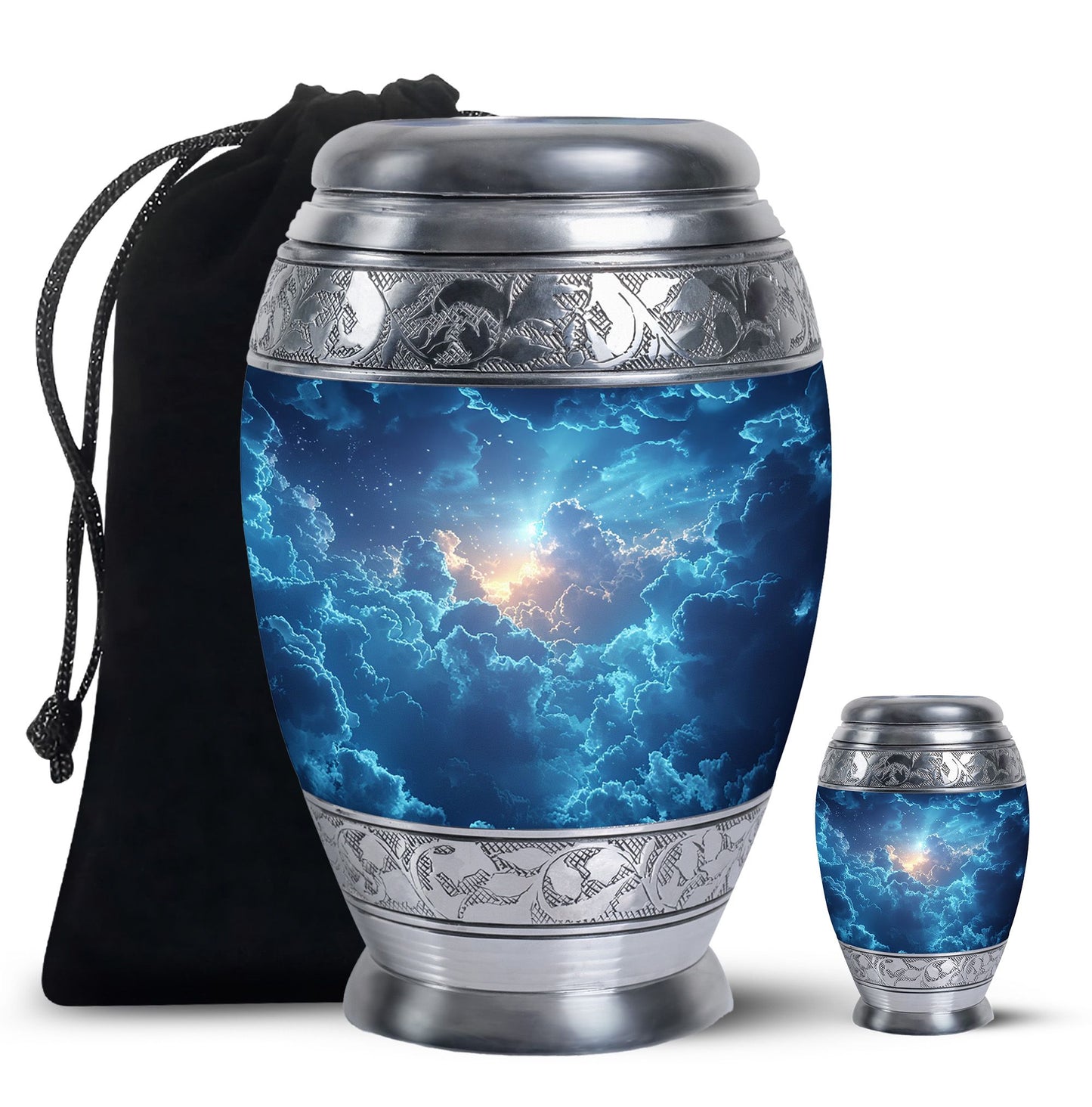 Blue Personalized Blue Cremation Urn for Human Ashes - 10-inch, 200 cu in - Yatskia
