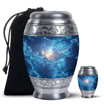 Blue Personalized Blue Cremation Urn for Human Ashes - 10-inch, 200 cu in - Yatskia