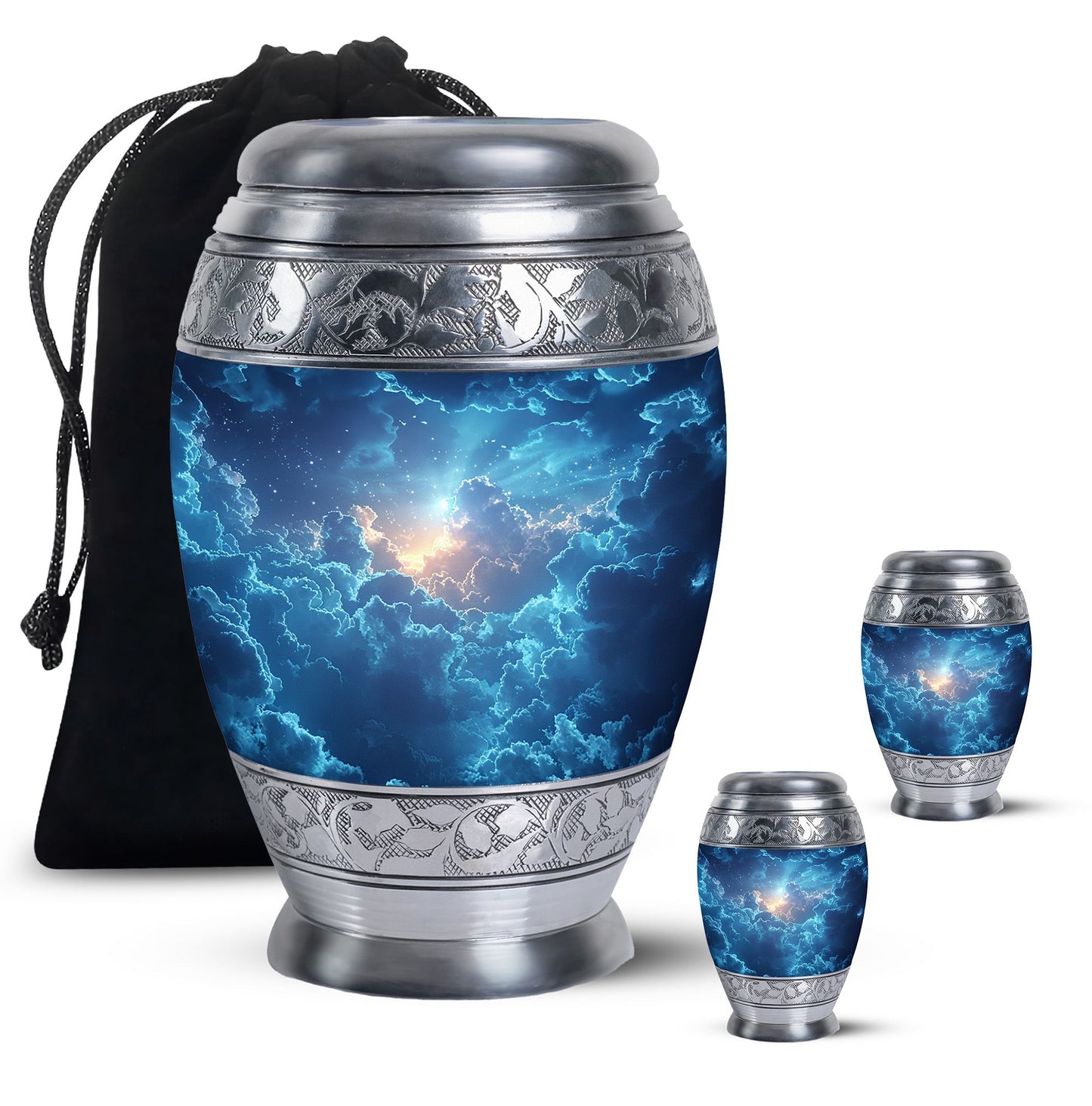 Blue Personalized Blue Cremation Urn for Human Ashes - 10-inch, 200 cu in - Yatskia