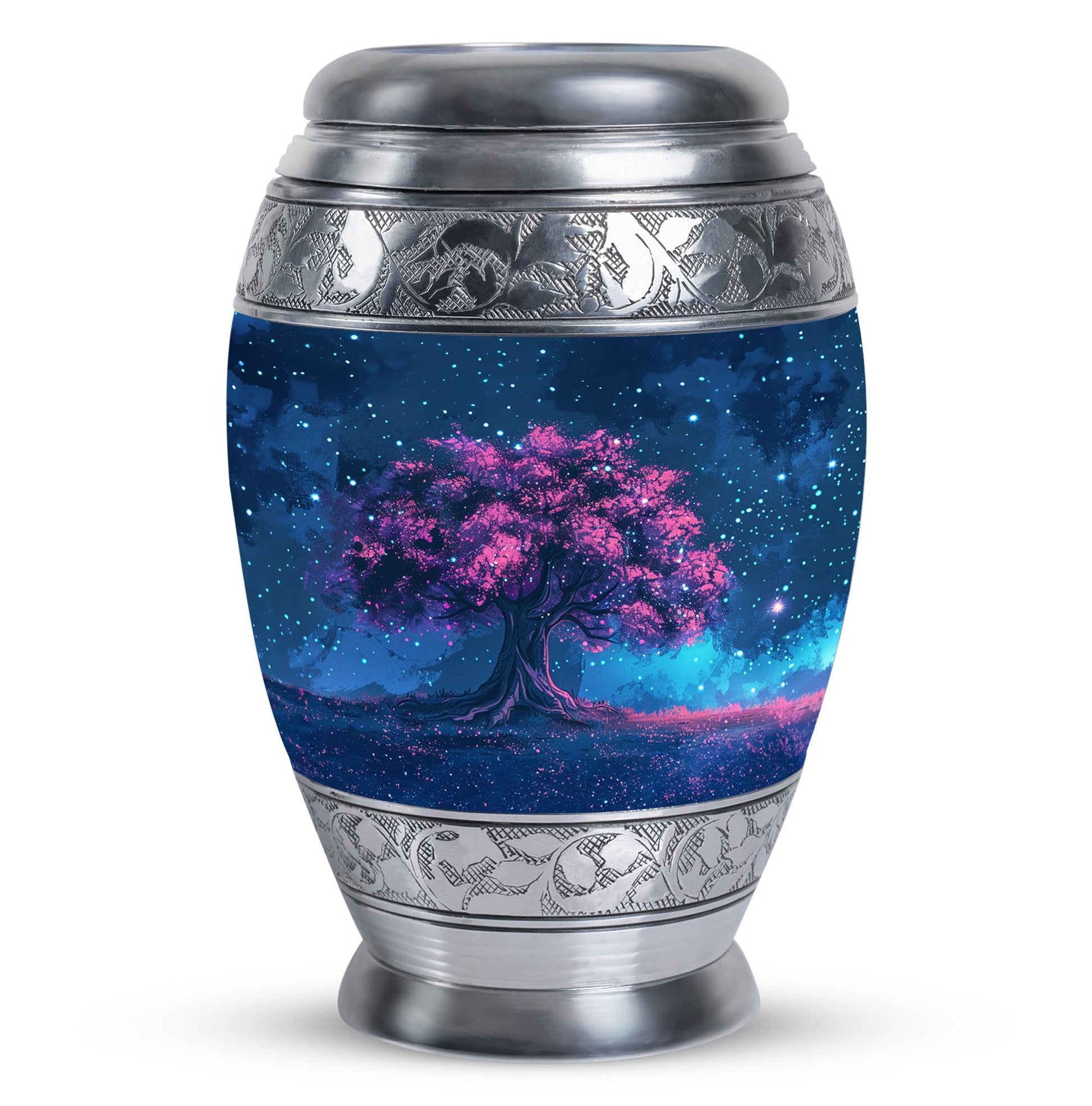 Night Pink Tree Cremation Urn - Beautiful Night Sky Burial Urn For Women