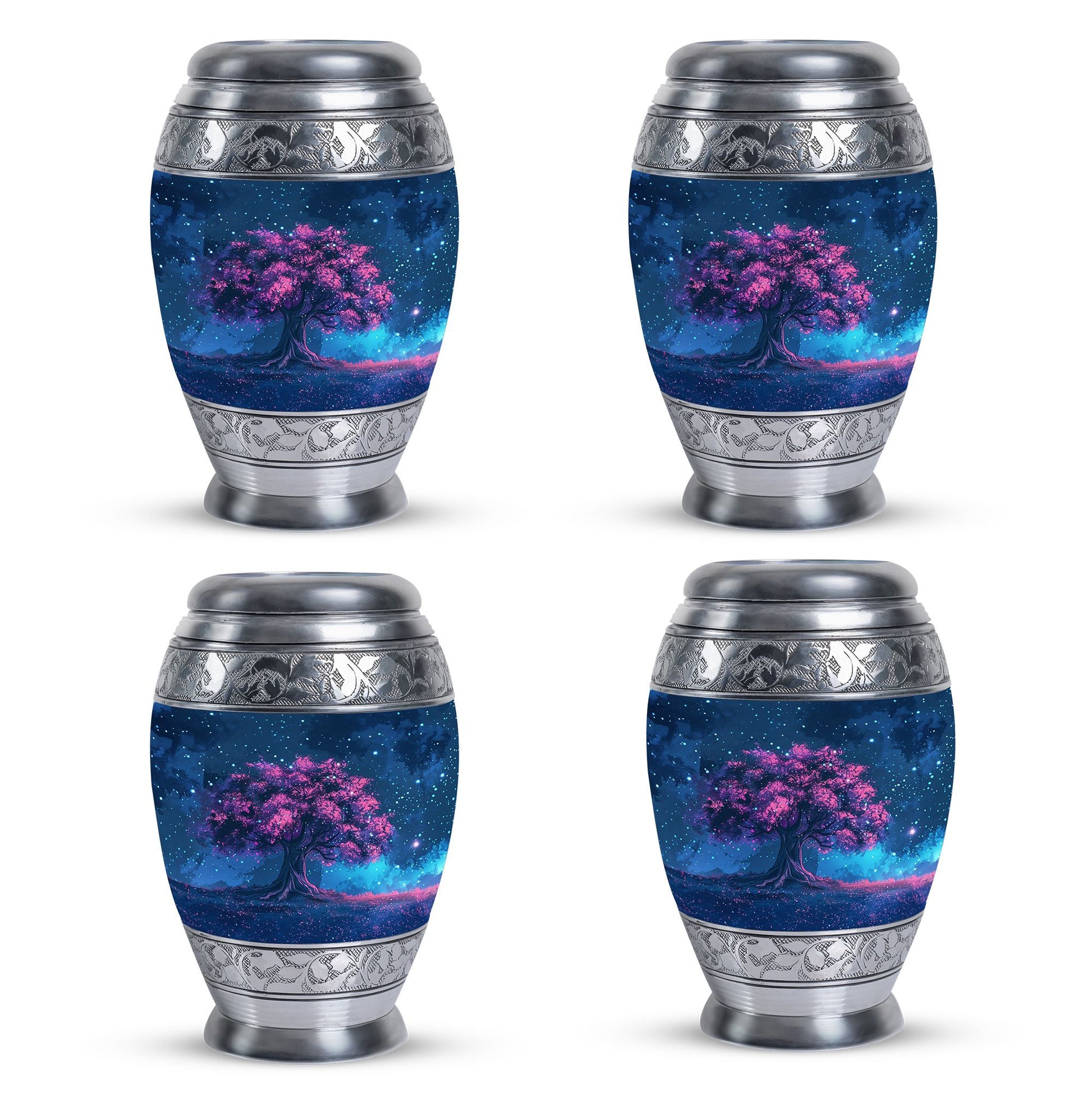 Night Pink Tree Cremation Urn - Beautiful Night Sky Burial Urn For Women