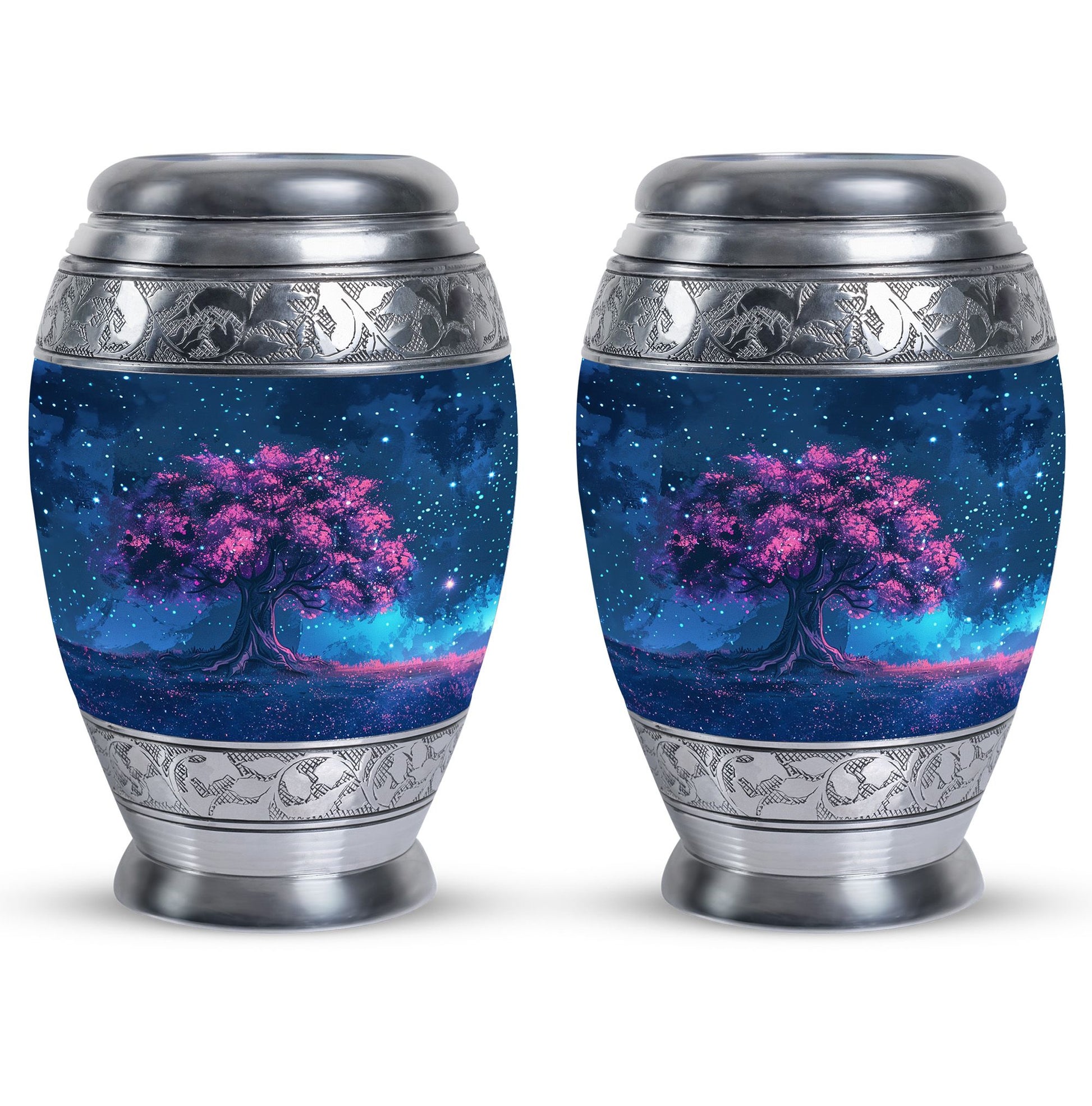 Night Pink Tree Cremation Urn - Beautiful Night Sky Burial Urn For Women