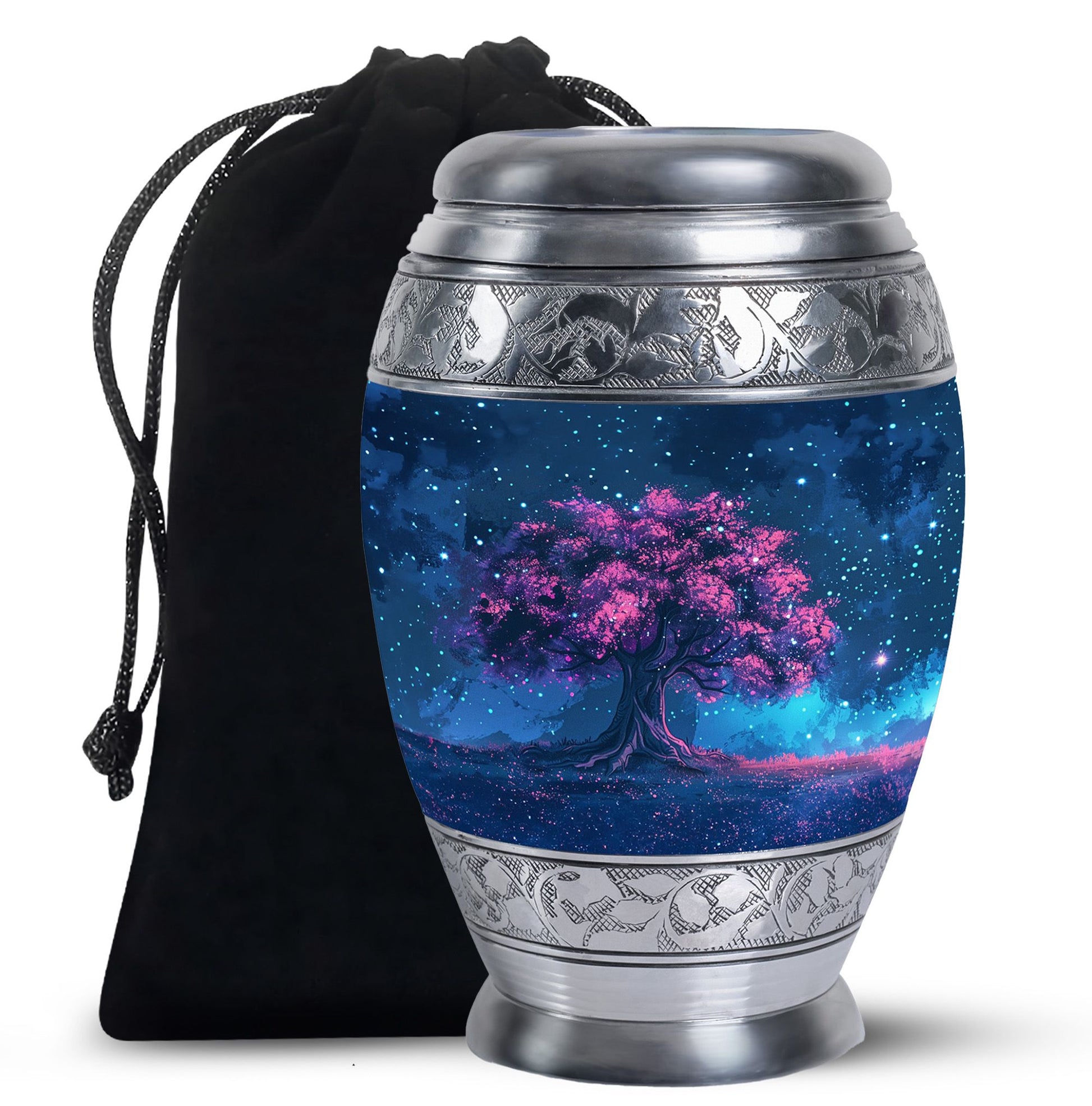 Night Pink Tree Cremation Urn - Beautiful Night Sky Burial Urn For Women