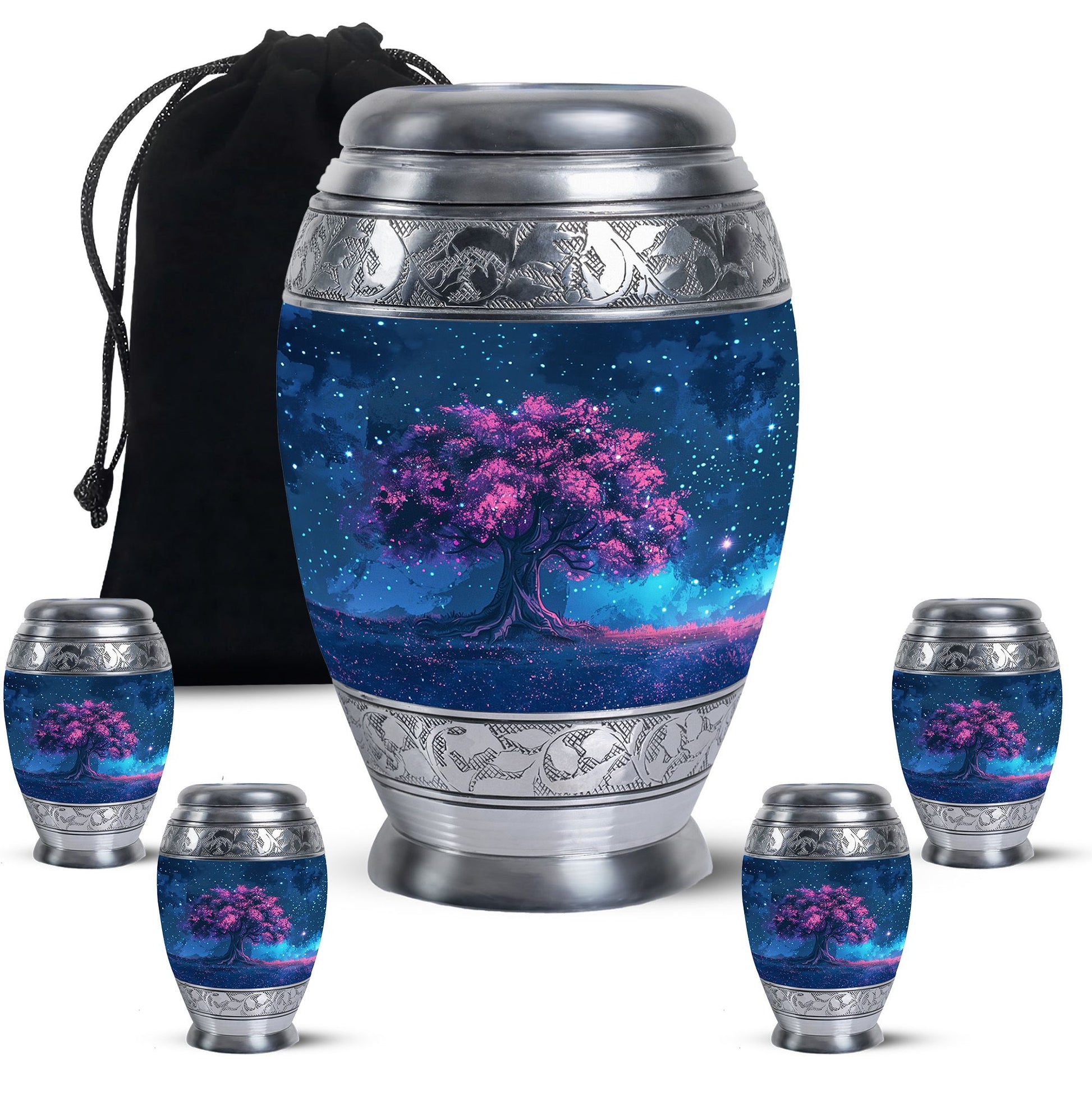 Night Pink Tree Cremation Urn - Beautiful Night Sky Burial Urn For Women