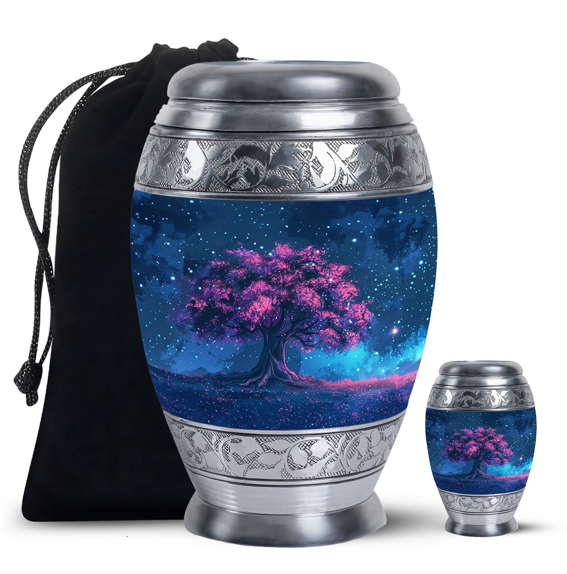 Night Pink Tree Cremation Urn - Beautiful Night Sky Burial Urn For Women