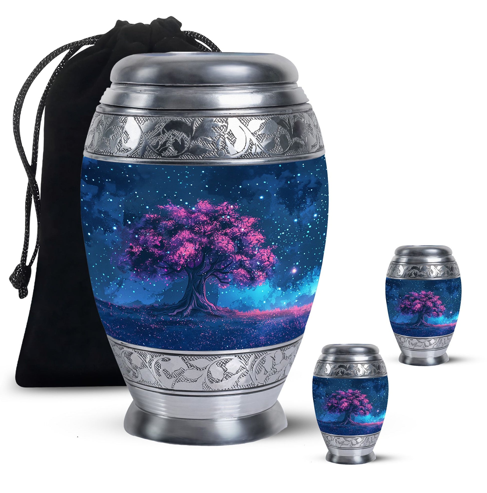 Night Pink Tree Cremation Urn - Beautiful Night Sky Burial Urn For Women