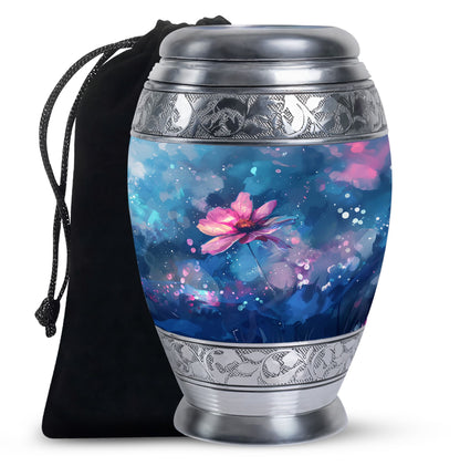 Pink Personalized Flower Cremation Urn for Women - 10-inch, 200 cu in - Yatskia