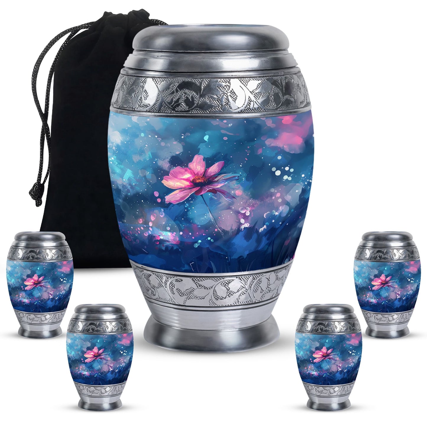 Pink Personalized Flower Cremation Urn for Women - 10-inch, 200 cu in - Yatskia