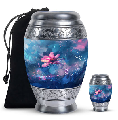 Pink Personalized Flower Cremation Urn for Women - 10-inch, 200 cu in - Yatskia