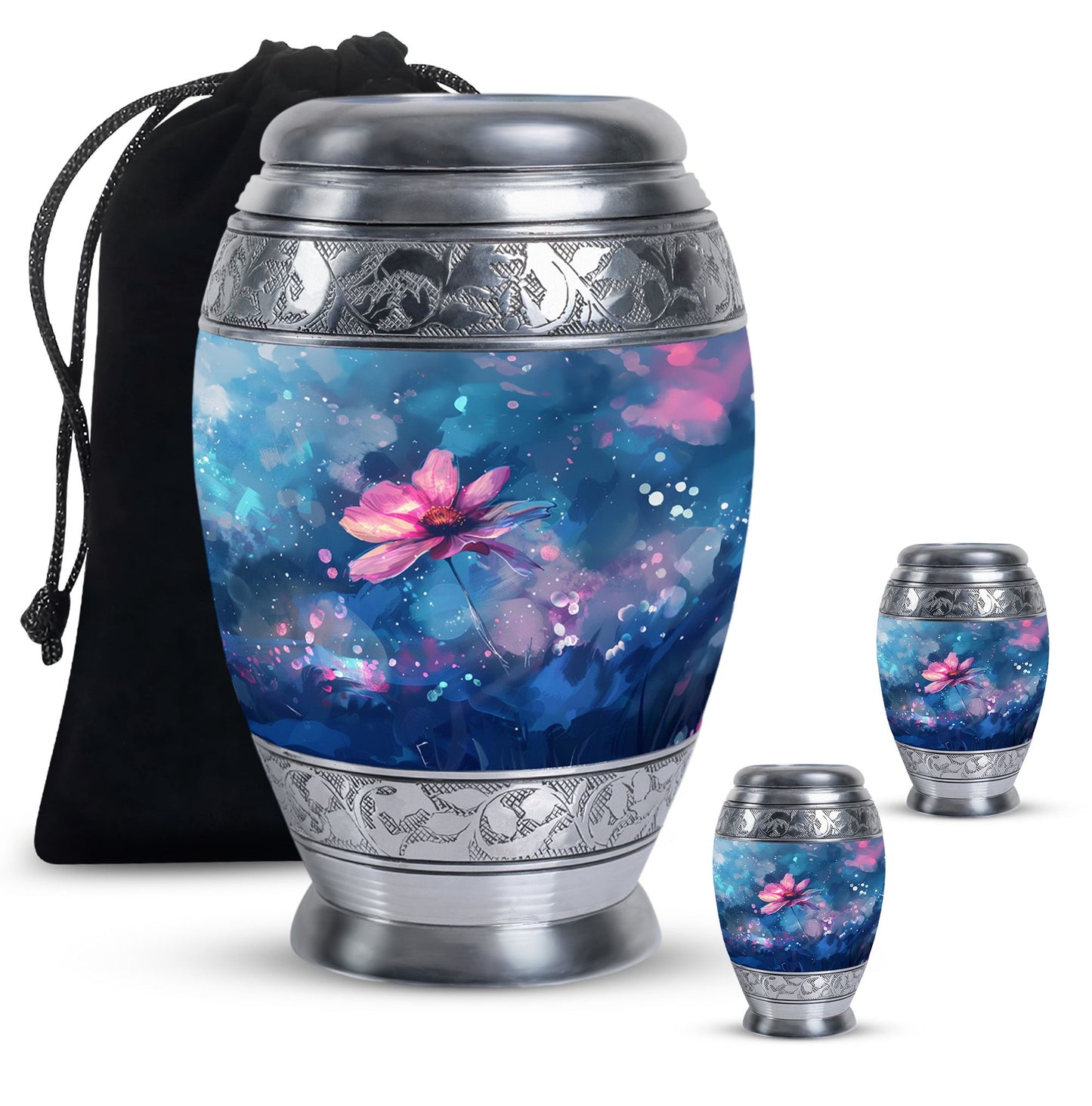 Pink Personalized Flower Cremation Urn for Women - 10-inch, 200 cu in - Yatskia