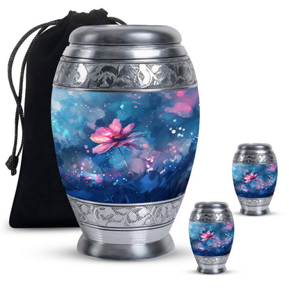 Pink Personalized Flower Cremation Urn for Women - 10-inch, 200 cu in - Yatskia
