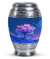 Blue Floral Tree Cremation Urn - Large Urns For Human Ashes