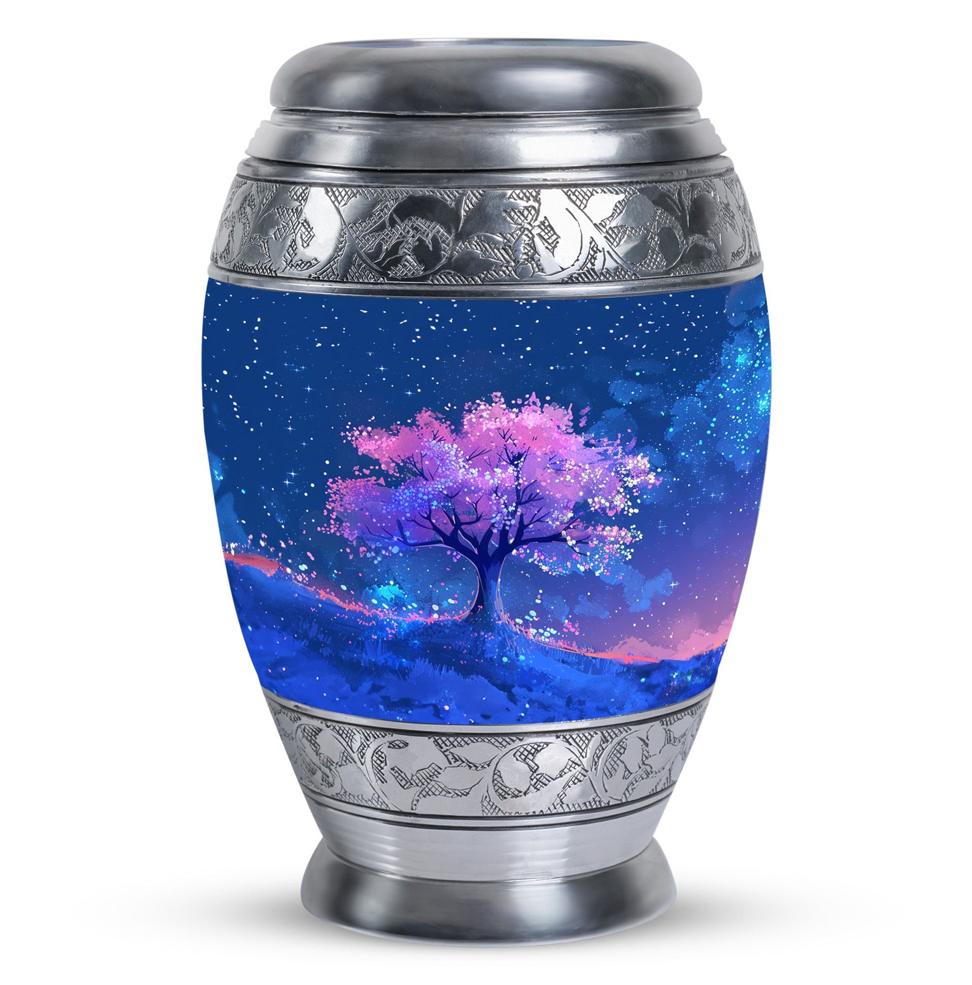 Blue Floral Tree Cremation Urn - Large Urns For Human Ashes