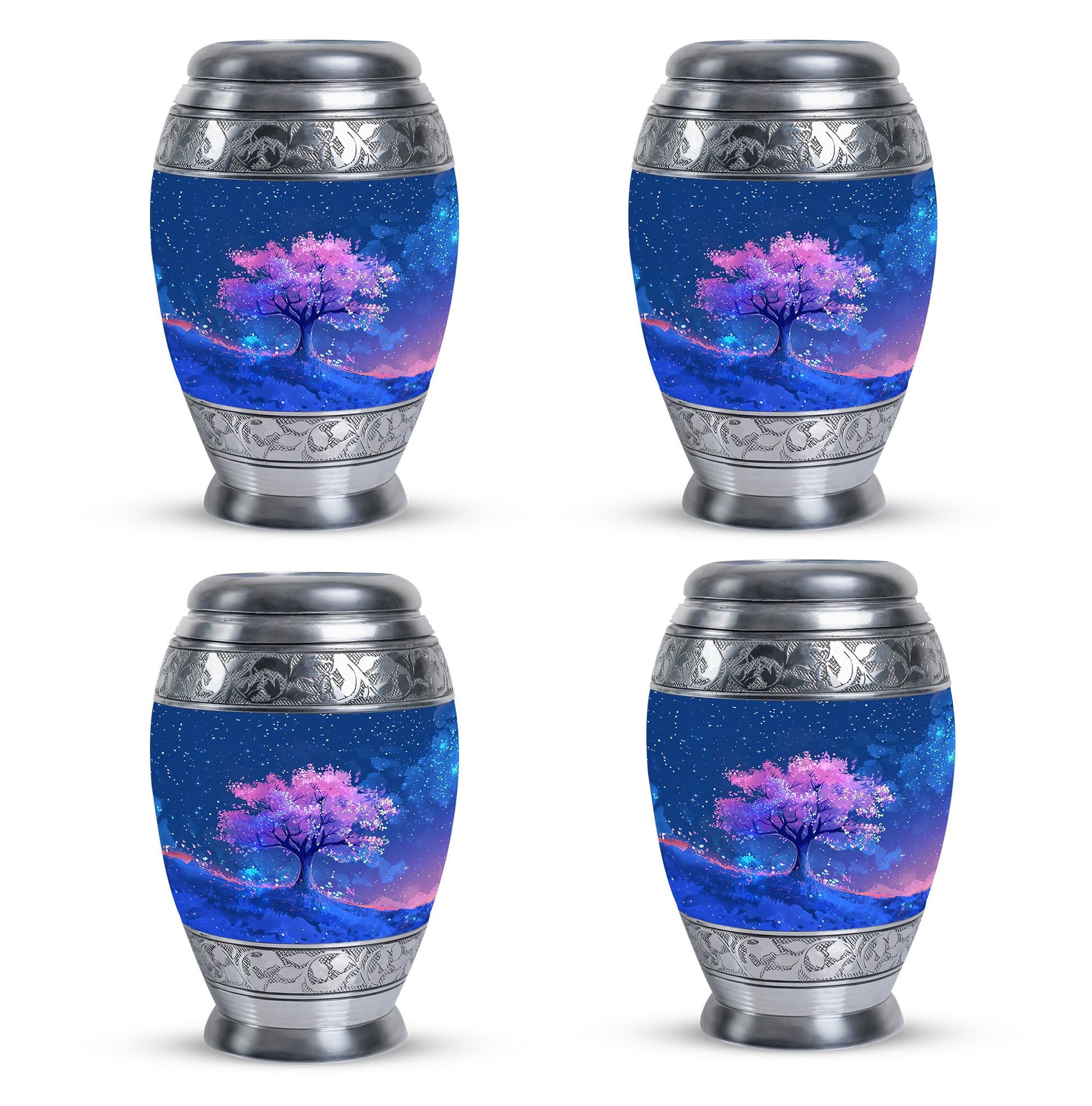 Blue Floral Tree Cremation Urn - Large Urns For Human Ashes