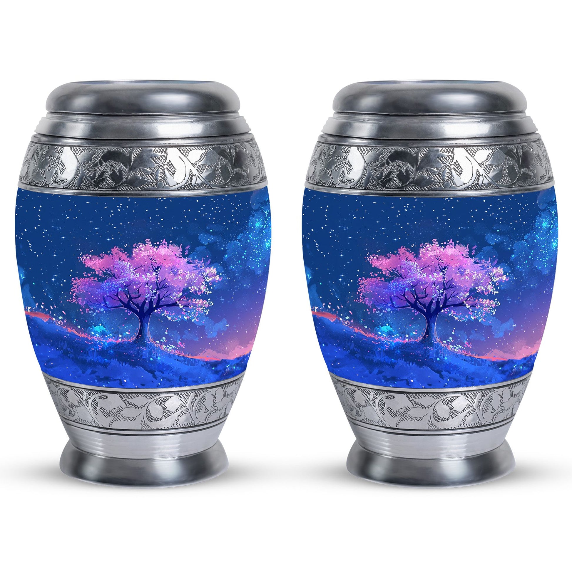 Blue Floral Tree Cremation Urn - Large Urns For Human Ashes