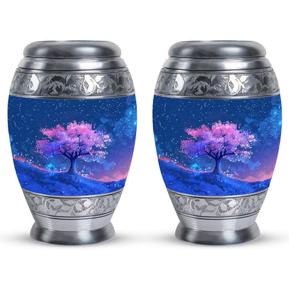 Blue Personalized Flower Cremation Urn for Human Ashes - 10-inch, 200 cu in - Yatskia